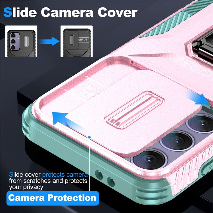 For Samsung Galaxy S24 FE Case Camshield Kickstand TPU+PC Anti-Slip Phone Cover - Pink+Grey Green