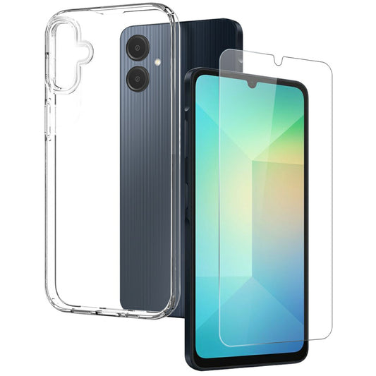 NORTHJO For Samsung Galaxy A06 Clear Case Soft TPU Phone Cover with Tempered Glass Screen Protector