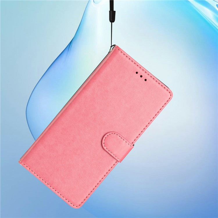 For iPhone 16 Leather Phone Case Wallet Stand Cover with Handy Strap - Pink