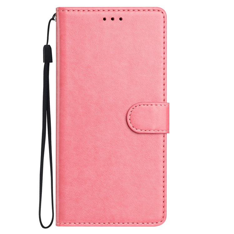 For iPhone 16 Leather Phone Case Wallet Stand Cover with Handy Strap - Pink