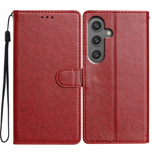 For Samsung Galaxy A16 5G / A16 4G Leather Phone Case Wallet Stand Cover with Handy Strap - Red