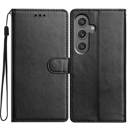 For Samsung Galaxy A16 5G / A16 4G Leather Phone Case Wallet Stand Cover with Handy Strap - Black