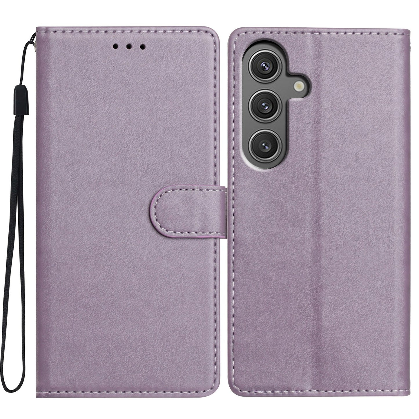 For Samsung Galaxy A16 5G / A16 4G Leather Phone Case Wallet Stand Cover with Handy Strap - Purple