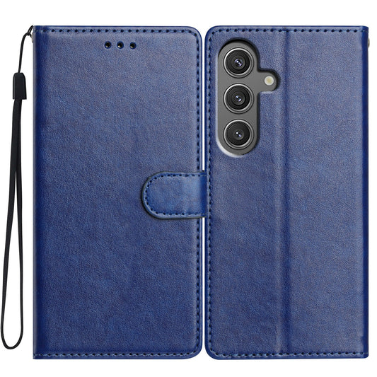 For Samsung Galaxy A16 5G / A16 4G Leather Phone Case Wallet Stand Cover with Handy Strap - Blue
