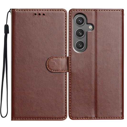 For Samsung Galaxy A16 5G / A16 4G Leather Phone Case Wallet Stand Cover with Handy Strap - Brown