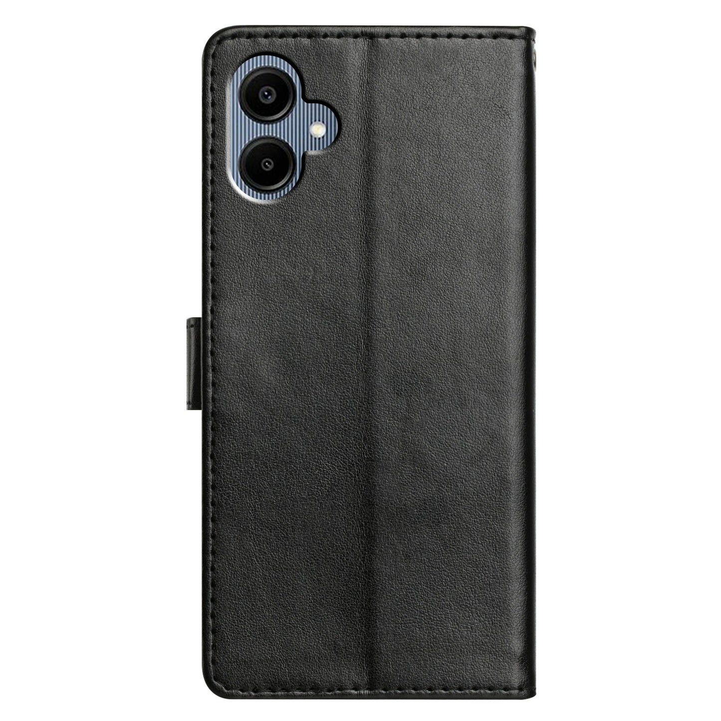 For Samsung Galaxy A06 Leather Phone Case Wallet Stand Cover with Handy Strap - Black