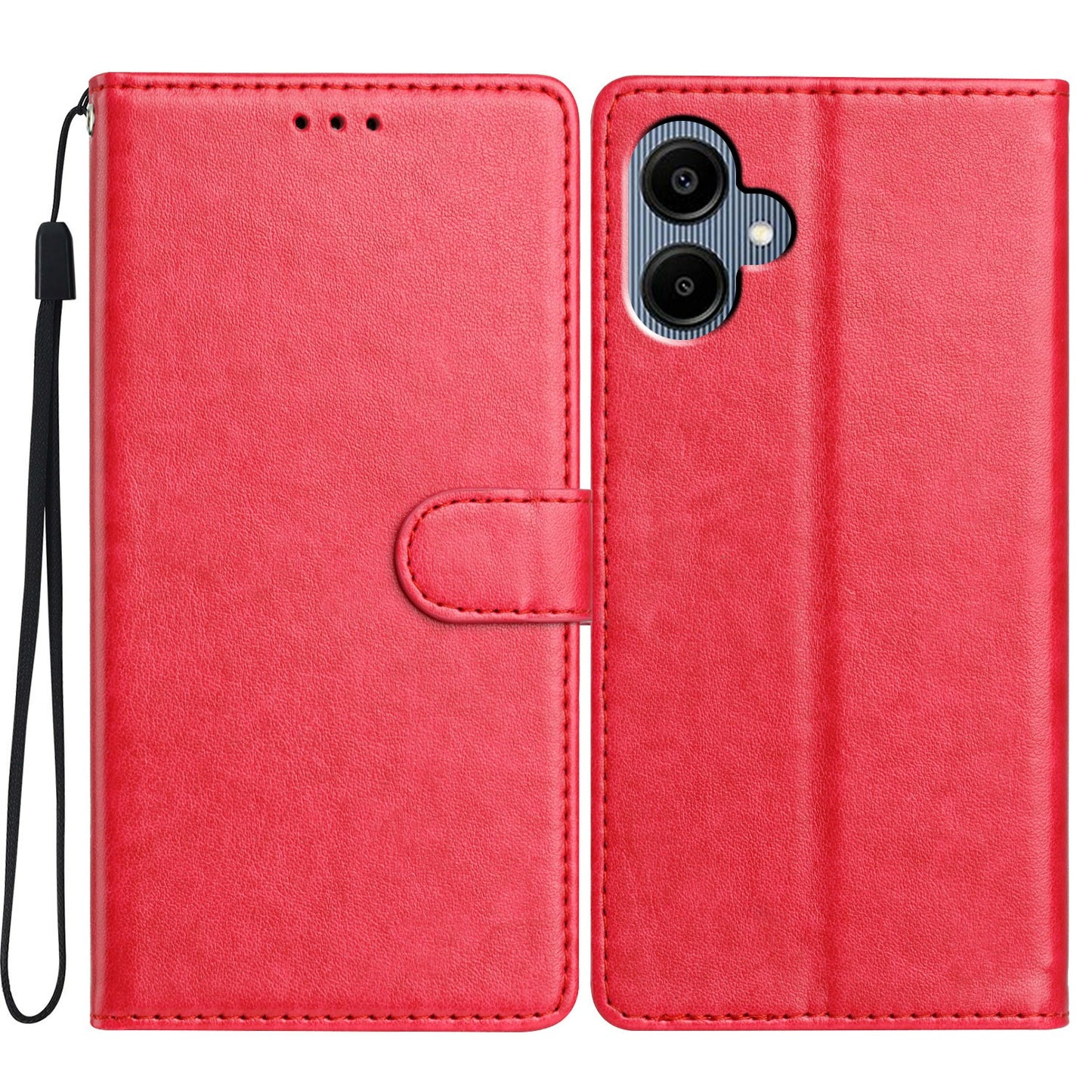 For Samsung Galaxy A06 Leather Phone Case Wallet Stand Cover with Handy Strap - Rose