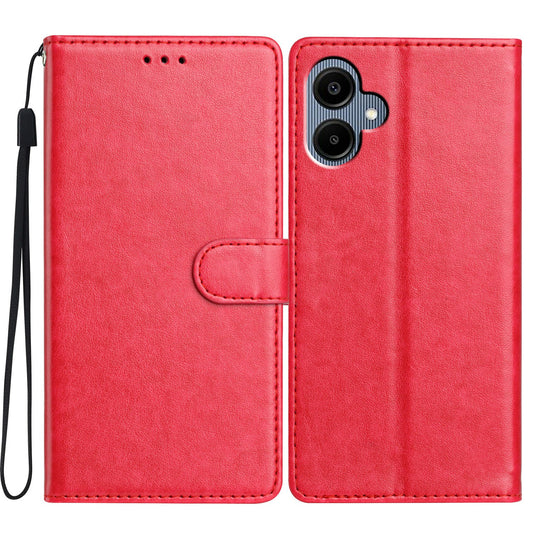 For Samsung Galaxy A06 Leather Phone Case Wallet Stand Cover with Handy Strap - Rose