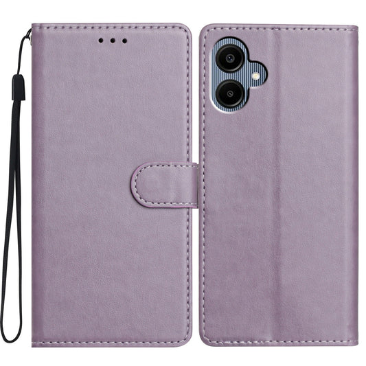 For Samsung Galaxy A06 Leather Phone Case Wallet Stand Cover with Handy Strap - Purple