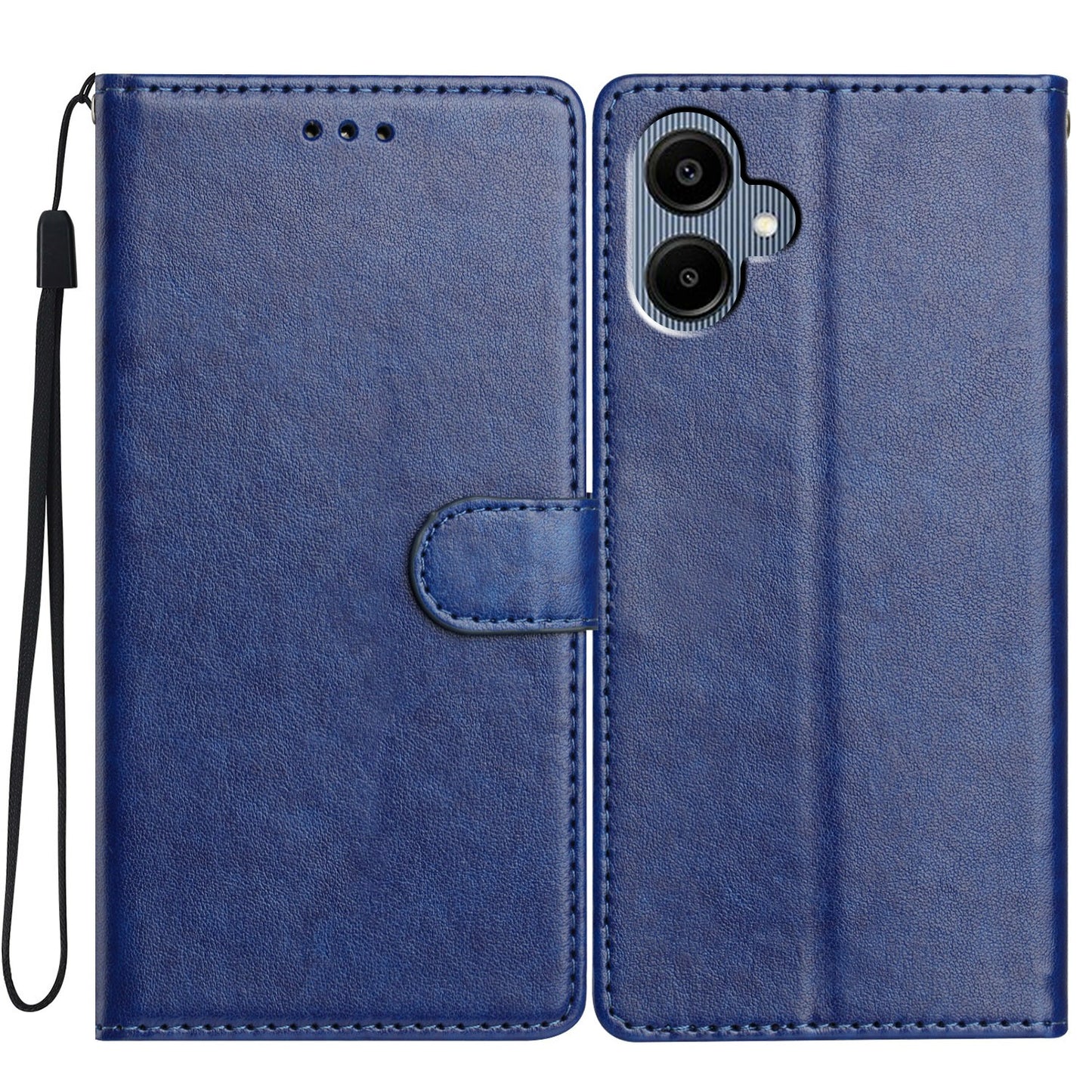 For Samsung Galaxy A06 Leather Phone Case Wallet Stand Cover with Handy Strap - Blue