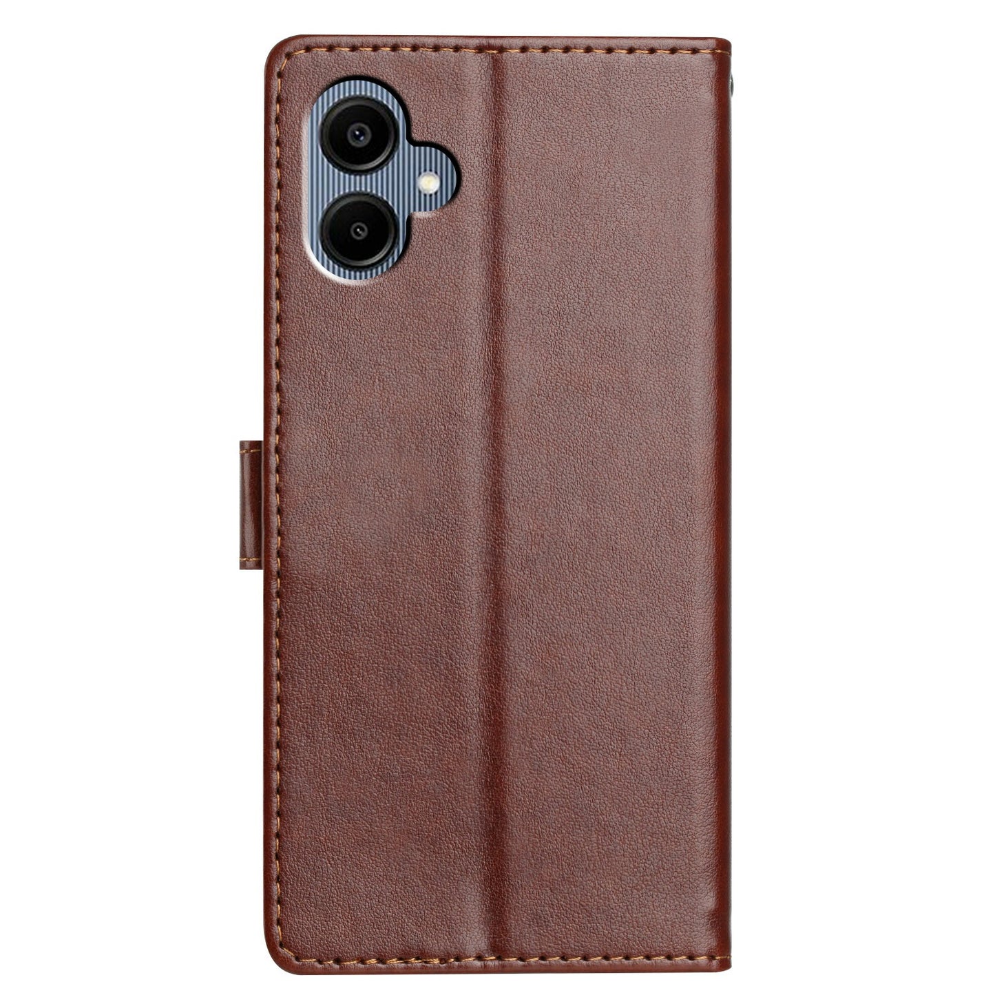 For Samsung Galaxy A06 Leather Phone Case Wallet Stand Cover with Handy Strap - Brown