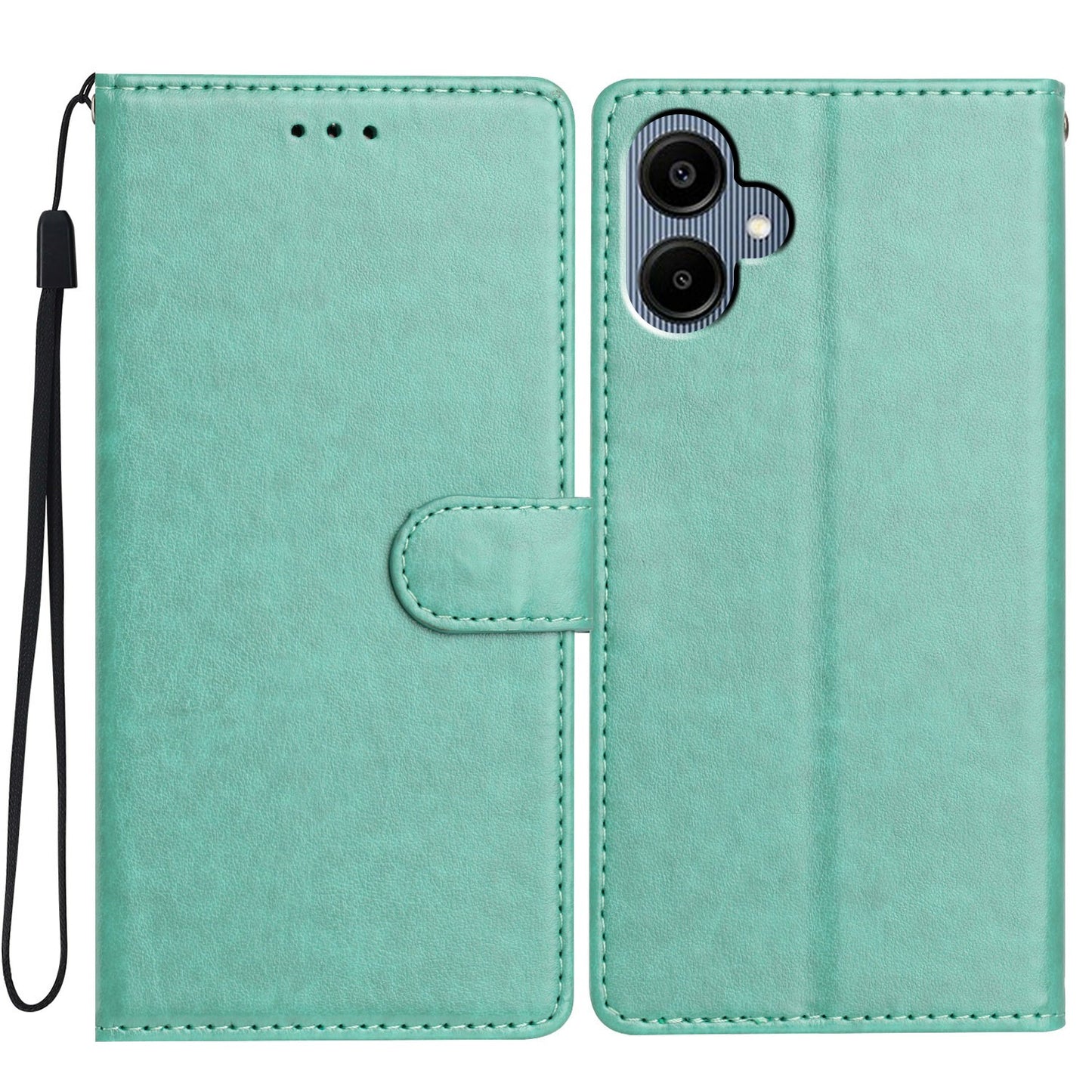 For Samsung Galaxy A06 Leather Phone Case Wallet Stand Cover with Handy Strap - Green