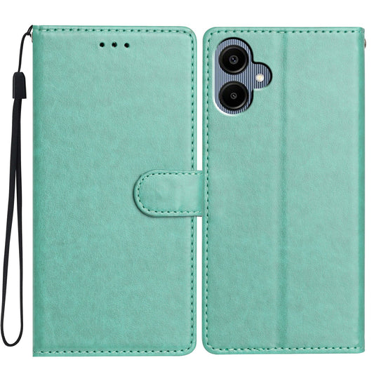 For Samsung Galaxy A06 Leather Phone Case Wallet Stand Cover with Handy Strap - Green