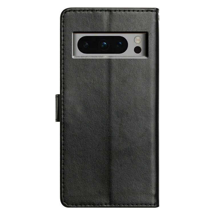 For Google Pixel 8 Pro Leather Phone Case Wallet Stand Cover with Handy Strap - Black