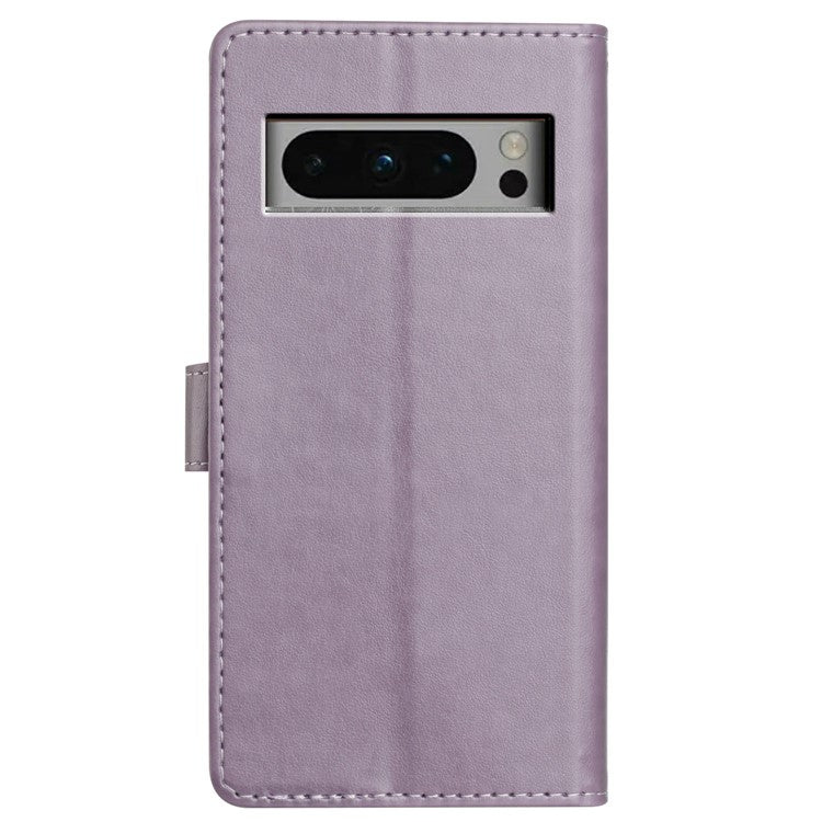 For Google Pixel 8 Pro Leather Phone Case Wallet Stand Cover with Handy Strap - Purple