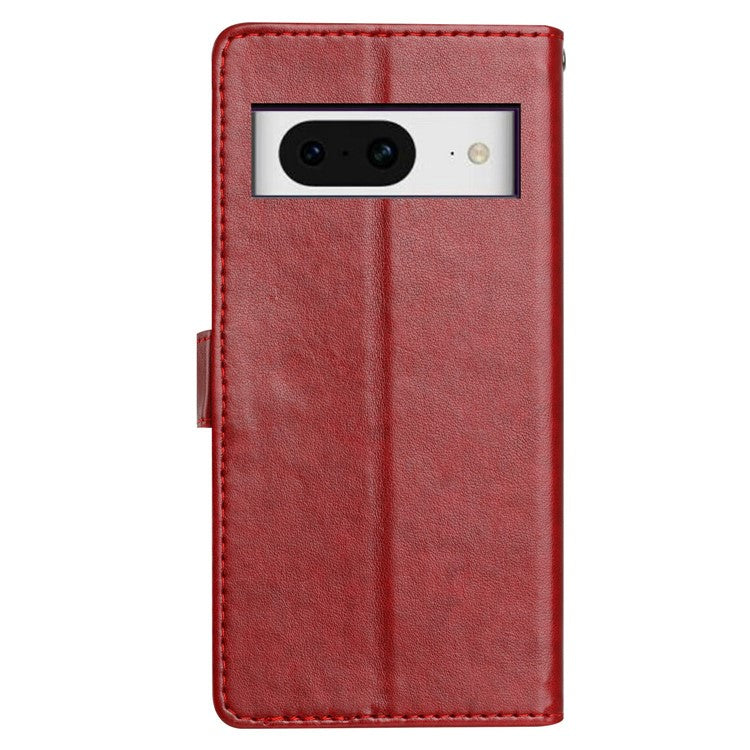 For Google Pixel 8 Leather Phone Case Wallet Stand Cover with Handy Strap - Red