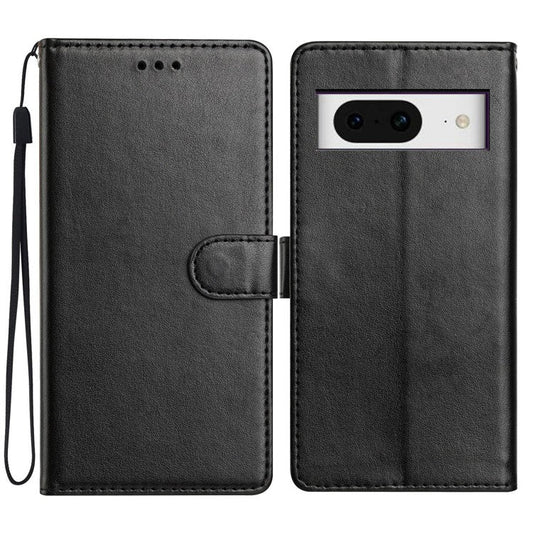 For Google Pixel 8 Leather Phone Case Wallet Stand Cover with Handy Strap - Black