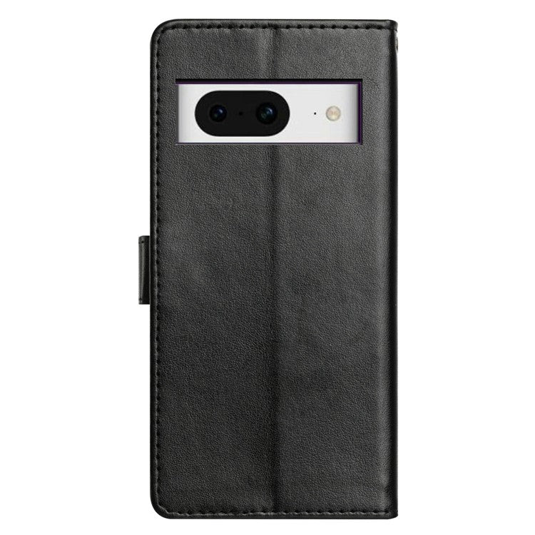 For Google Pixel 8 Leather Phone Case Wallet Stand Cover with Handy Strap - Black