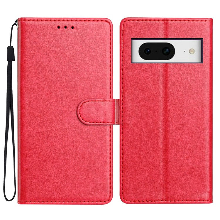 For Google Pixel 8 Leather Phone Case Wallet Stand Cover with Handy Strap - Rose