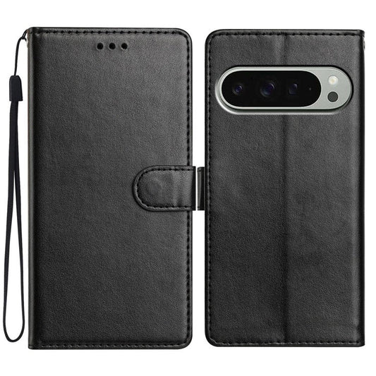 For Google Pixel 9 Pro  /  Pixel 9 Leather Phone Case Wallet Stand Cover with Handy Strap - Black