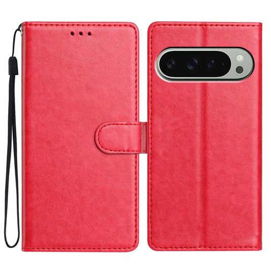 For Google Pixel 9 Pro  /  Pixel 9 Leather Phone Case Wallet Stand Cover with Handy Strap - Rose
