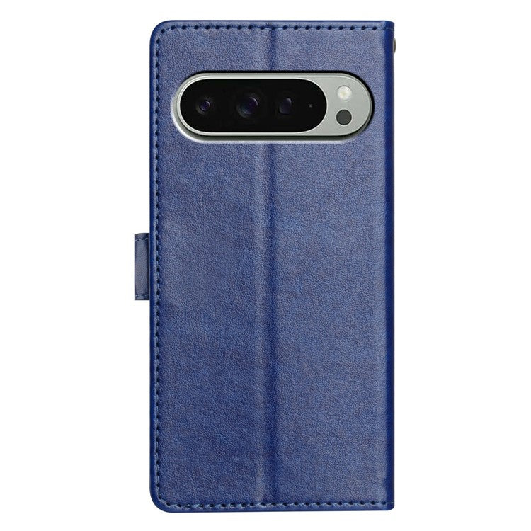 For Google Pixel 9 Pro  /  Pixel 9 Leather Phone Case Wallet Stand Cover with Handy Strap - Blue