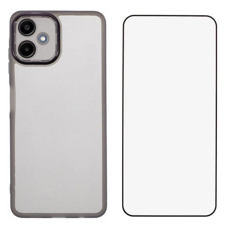 WANLONFENG DKSM Series for Samsung Galaxy A06 TPU Case Electroplated Frame with Tempered Glass - Transparent Black