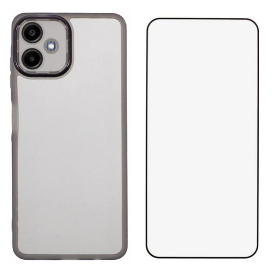 WANLONFENG DKSM Series for Samsung Galaxy A06 TPU Case Electroplated Frame with Tempered Glass - Transparent Black