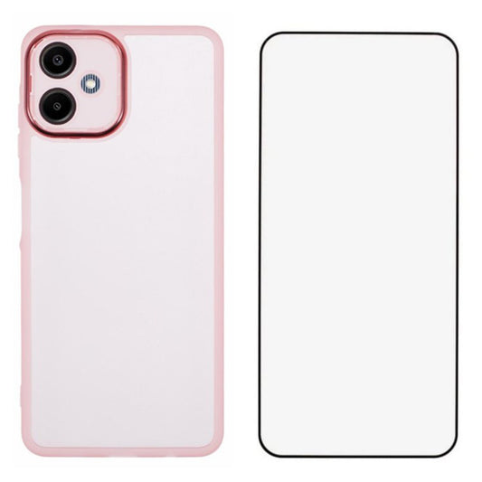 WANLONFENG DKSM Series for Samsung Galaxy A06 TPU Case Electroplated Frame with Tempered Glass - Transparent Pink