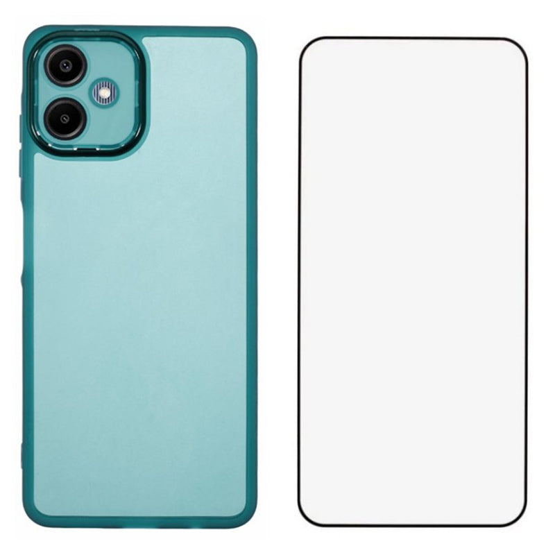WANLONFENG DKSM Series for Samsung Galaxy A06 TPU Case Electroplated Frame with Tempered Glass - Transparent Army Green