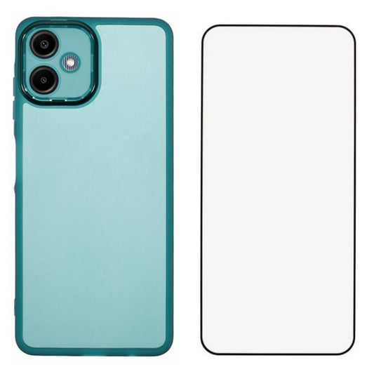 WANLONFENG DKSM Series for Samsung Galaxy A06 TPU Case Electroplated Frame with Tempered Glass - Transparent Army Green
