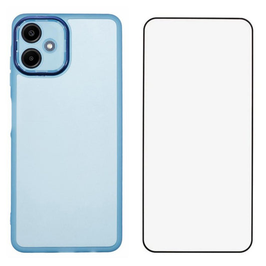 WANLONFENG DKSM Series for Samsung Galaxy A06 TPU Case Electroplated Frame with Tempered Glass - Transparent Blue