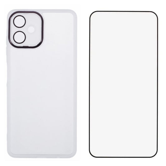 WANLONFENG DKSM Series for Samsung Galaxy A06 TPU Case Electroplated Frame with Tempered Glass - Transparent White