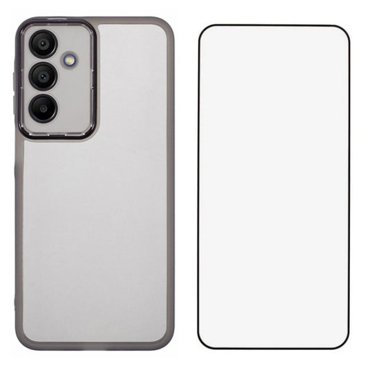 WANLONFENG DKSM Series for Samsung Galaxy A16 5G / A16 4G TPU Case Electroplated Frame with Tempered Glass - Transparent Black