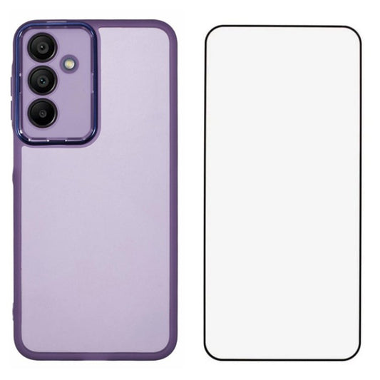 WANLONFENG DKSM Series for Samsung Galaxy A16 5G / A16 4G TPU Case Electroplated Frame with Tempered Glass - Transparent Purple