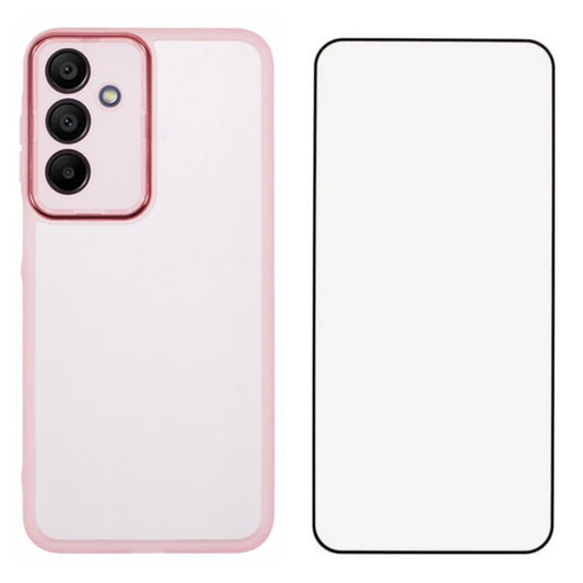 WANLONFENG DKSM Series for Samsung Galaxy A16 5G / A16 4G TPU Case Electroplated Frame with Tempered Glass - Transparent Pink