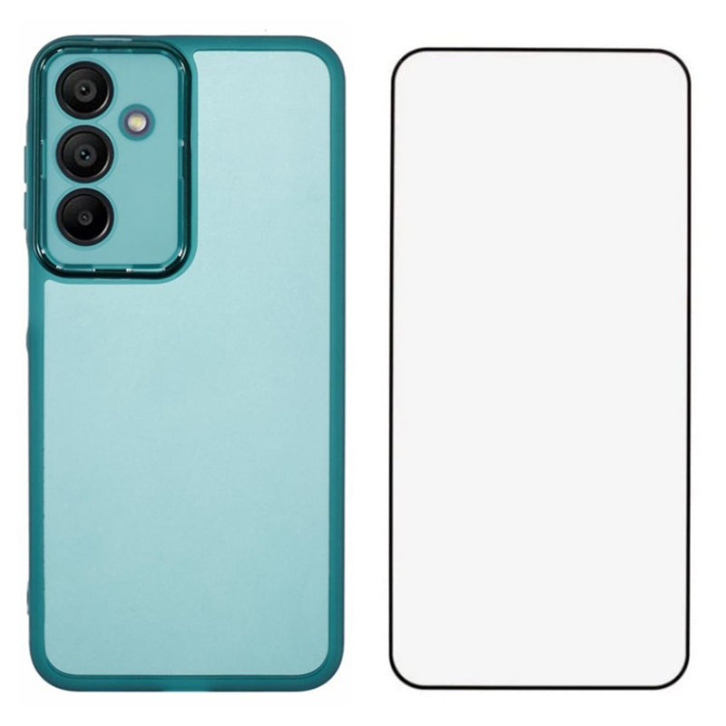 WANLONFENG DKSM Series for Samsung Galaxy A16 5G / A16 4G TPU Case Electroplated Frame with Tempered Glass - Transparent Army Green