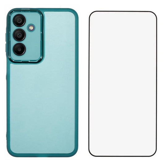 WANLONFENG DKSM Series for Samsung Galaxy A16 5G / A16 4G TPU Case Electroplated Frame with Tempered Glass - Transparent Army Green