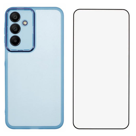 WANLONFENG DKSM Series for Samsung Galaxy A16 5G / A16 4G TPU Case Electroplated Frame with Tempered Glass - Transparent Blue
