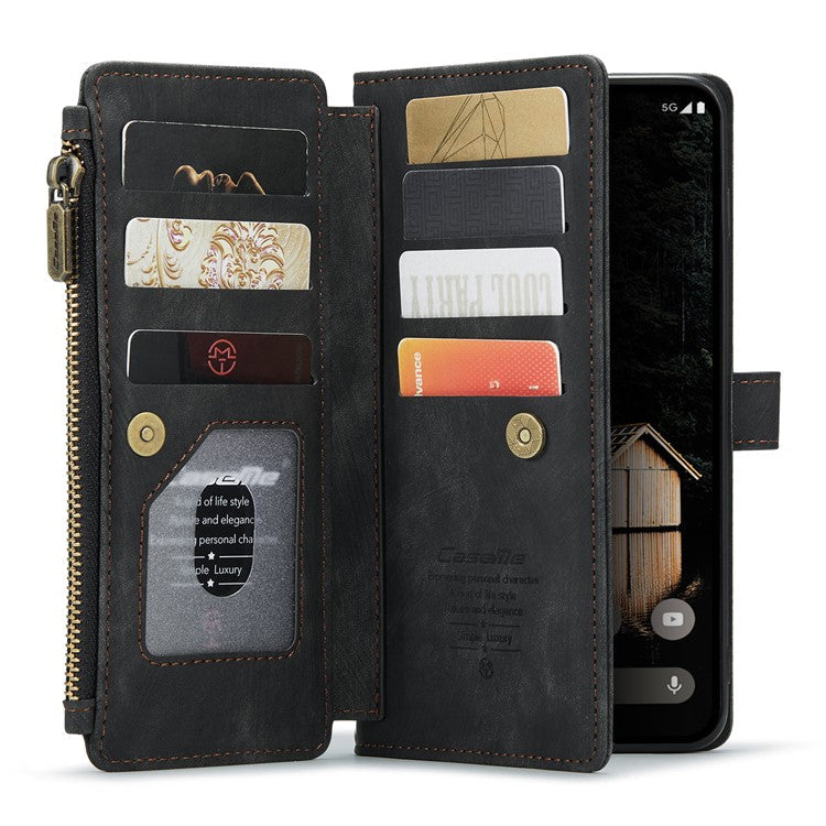 CASEME C30 Series for Google Pixel 9 Pro XL Case Leather Phone Cover with 10 Card Holder Zipper Pocket - Black