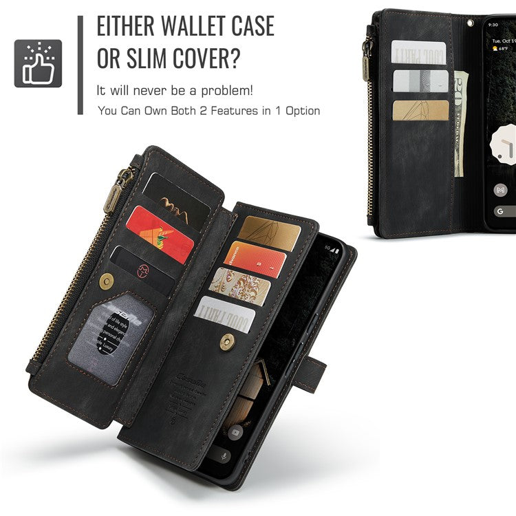 CASEME C30 Series for Google Pixel 9 Pro XL Case Leather Phone Cover with 10 Card Holder Zipper Pocket - Black