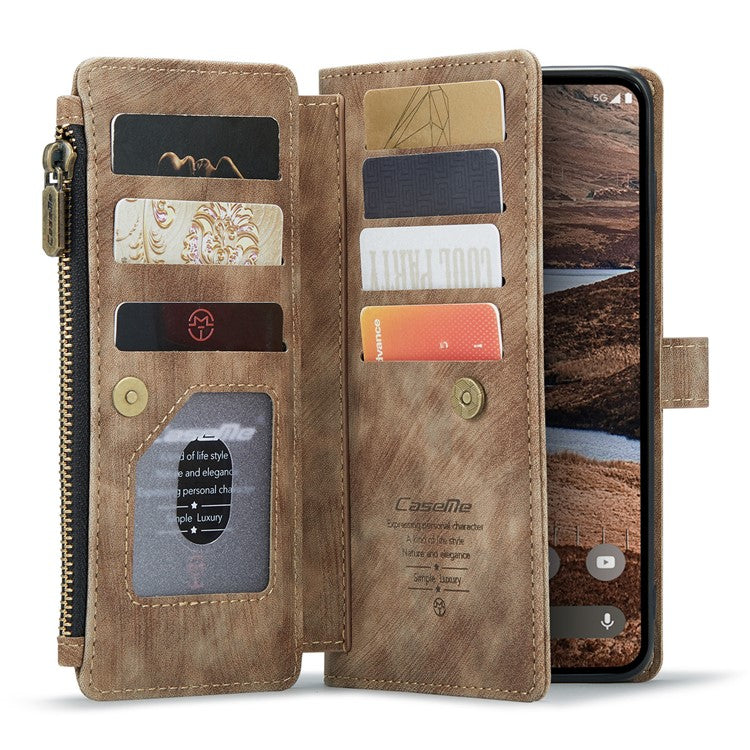 CASEME C30 Series for Google Pixel 9 Pro XL Case Leather Phone Cover with 10 Card Holder Zipper Pocket - Brown