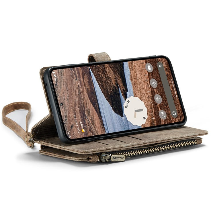 CASEME C30 Series for Google Pixel 9 Pro XL Case Leather Phone Cover with 10 Card Holder Zipper Pocket - Brown