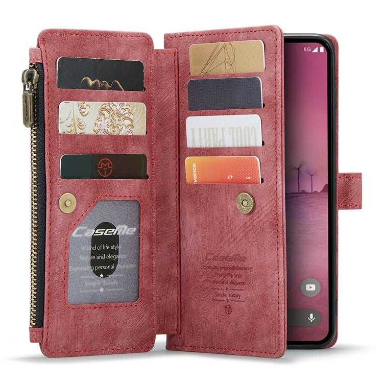 CASEME C30 Series for Google Pixel 9 Pro XL Case Leather Phone Cover with 10 Card Holder Zipper Pocket - Red