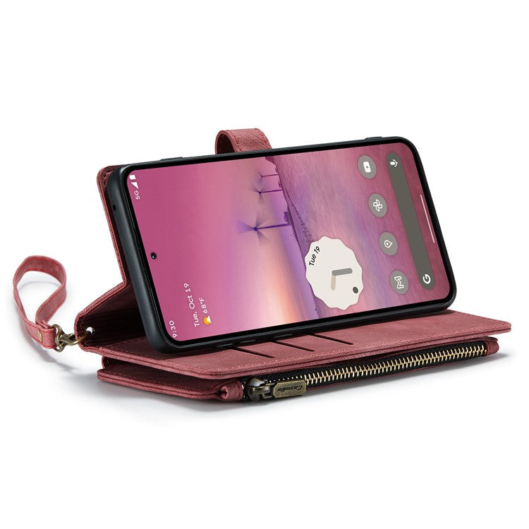 CASEME C30 Series for Google Pixel 9 Pro XL Case Leather Phone Cover with 10 Card Holder Zipper Pocket - Red