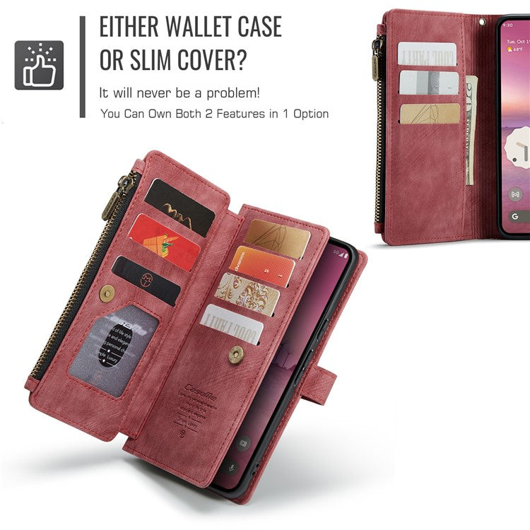 CASEME C30 Series for Google Pixel 9 Pro XL Case Leather Phone Cover with 10 Card Holder Zipper Pocket - Red