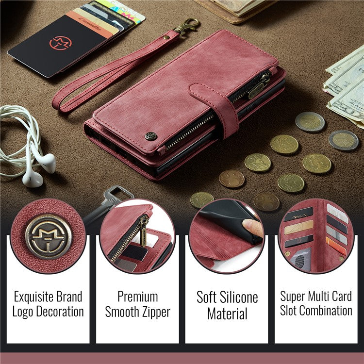 CASEME C30 Series for Google Pixel 9 Pro XL Case Leather Phone Cover with 10 Card Holder Zipper Pocket - Red