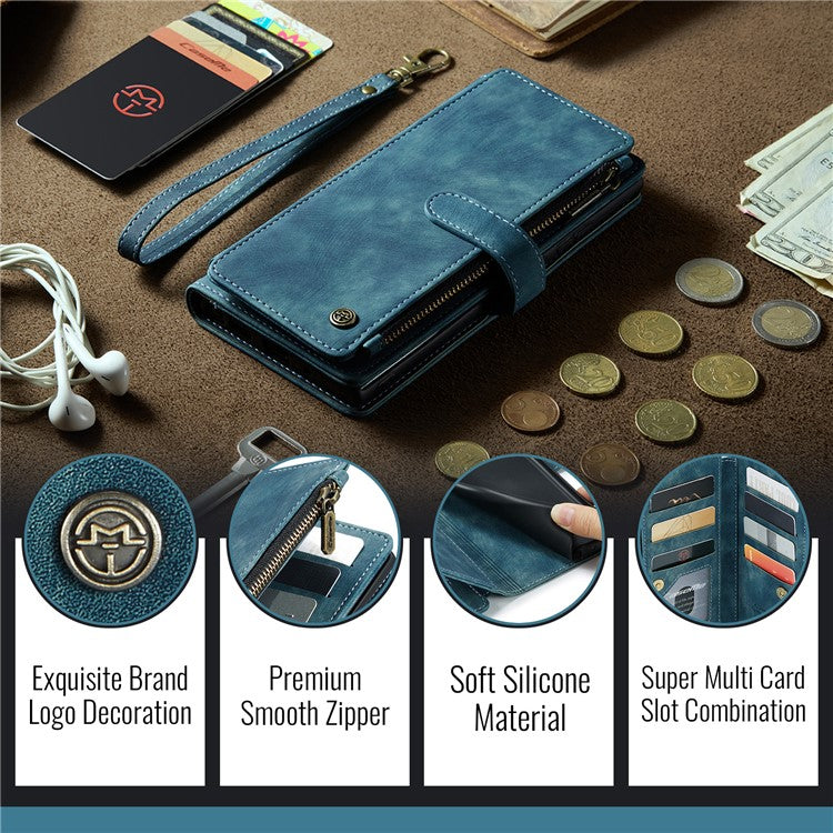 CASEME C30 Series for Google Pixel 9 Pro XL Case Leather Phone Cover with 10 Card Holder Zipper Pocket - Blue