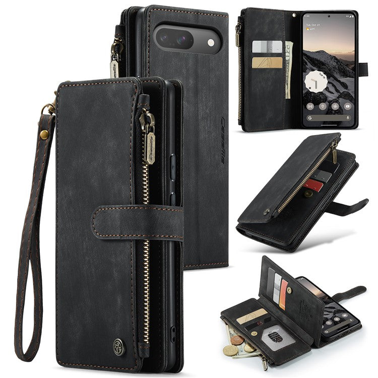 CASEME C30 Series for Google Pixel 9 Pro / Pixel 9 Case PU Leather 7 Card Slots Wallet Phone Cover - Black