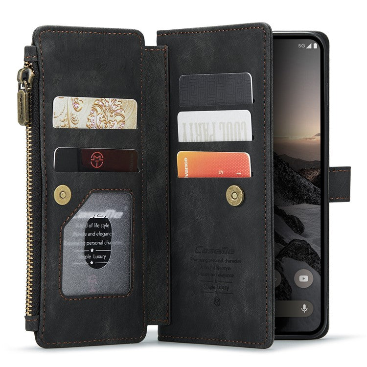 CASEME C30 Series for Google Pixel 9 Pro / Pixel 9 Case PU Leather 7 Card Slots Wallet Phone Cover - Black